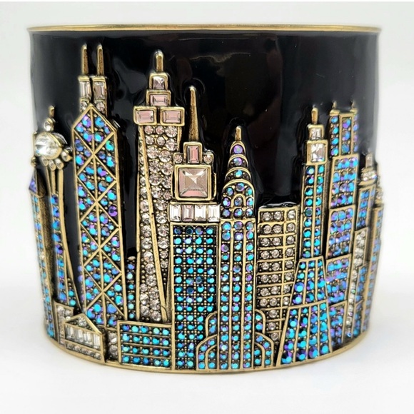 Heidi Daus Cityscape Skyline Bracelet Cuff Swarovski crystals double hinged M-L - Picture 2 of 5